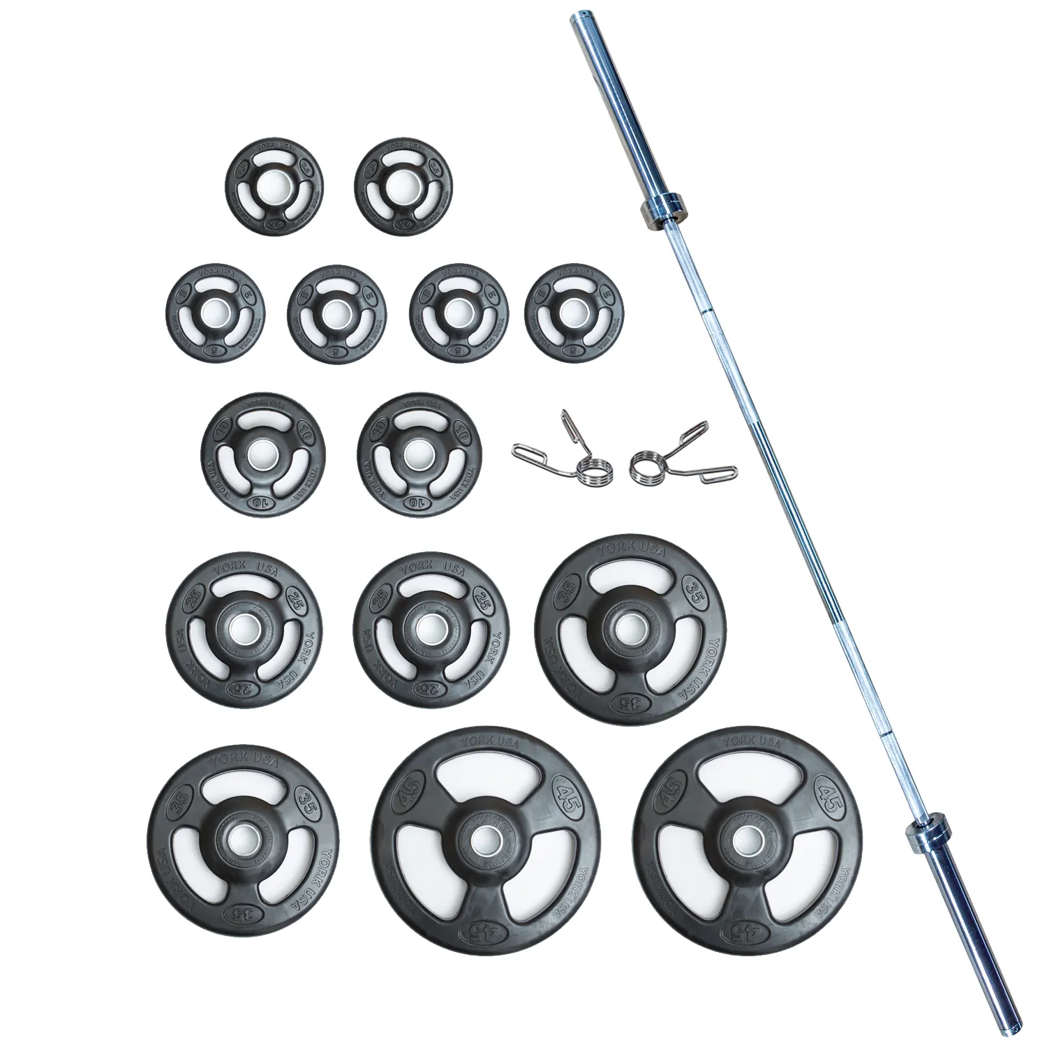 York 300 Pound Iso-Grip Rubber-Encased Steel Olympic Plate Set - York Barbell - image 1
