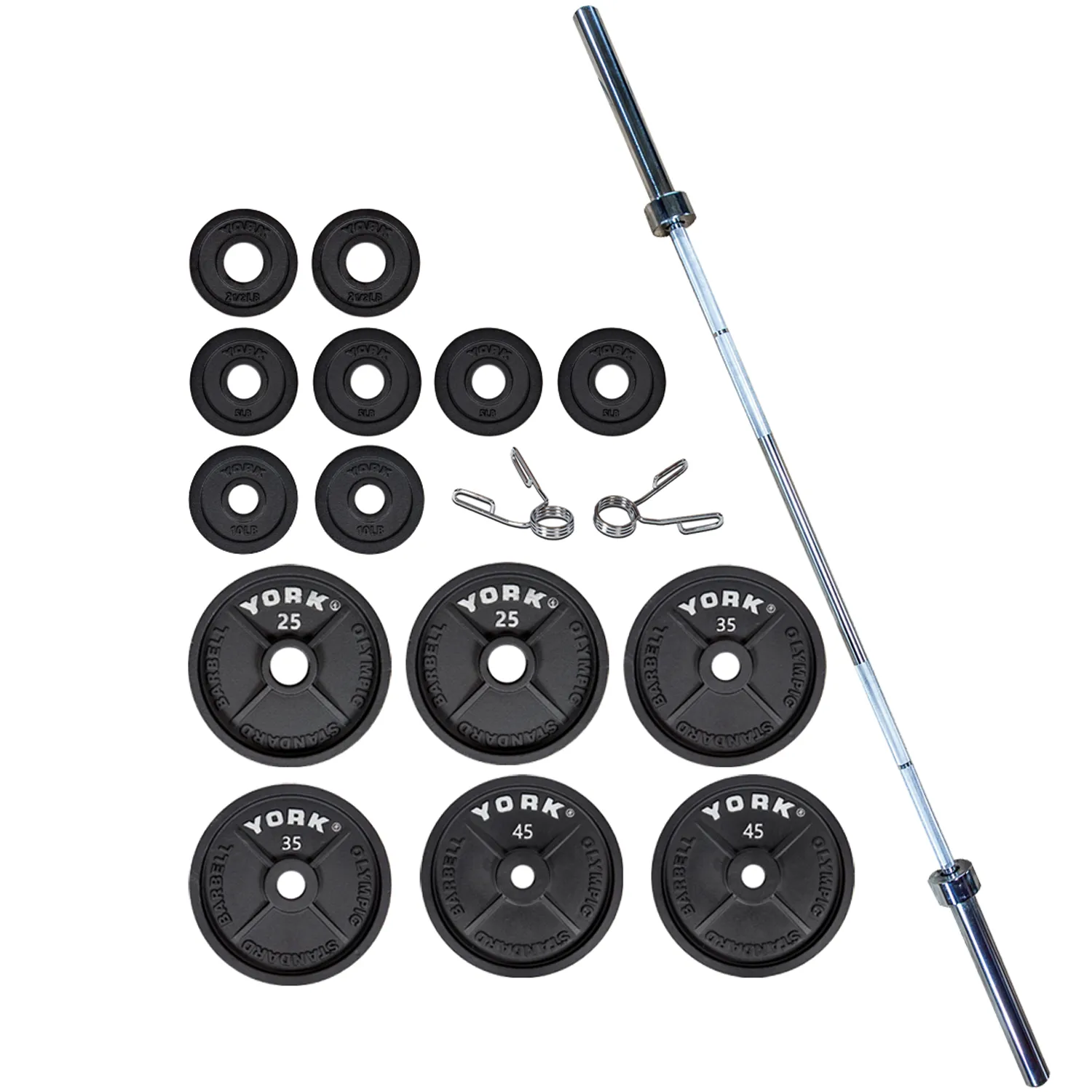 York Barbell 2″ Cast Iron 300 Pound Olympic Weight Plate Set - York Barbell - image 1